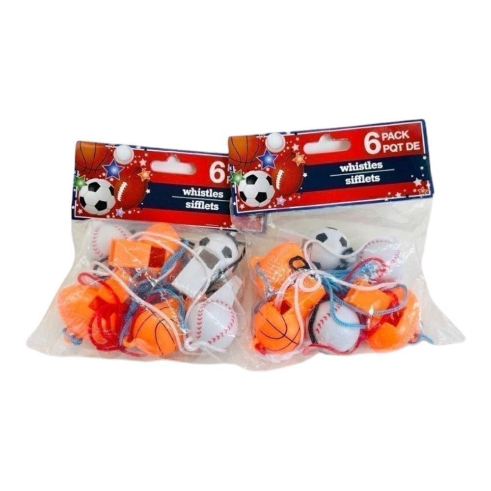 New 2 Pack of Sports Theme Basketball Soccer Baseball Whistles Party Favors